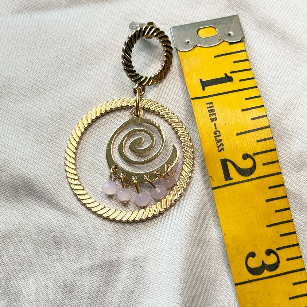 Lightweight Gold Spiral & Pink Bead Drop Earrings - Picture 4 of 4